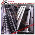 Gas vented screws and barrels for plastic recyclying machine